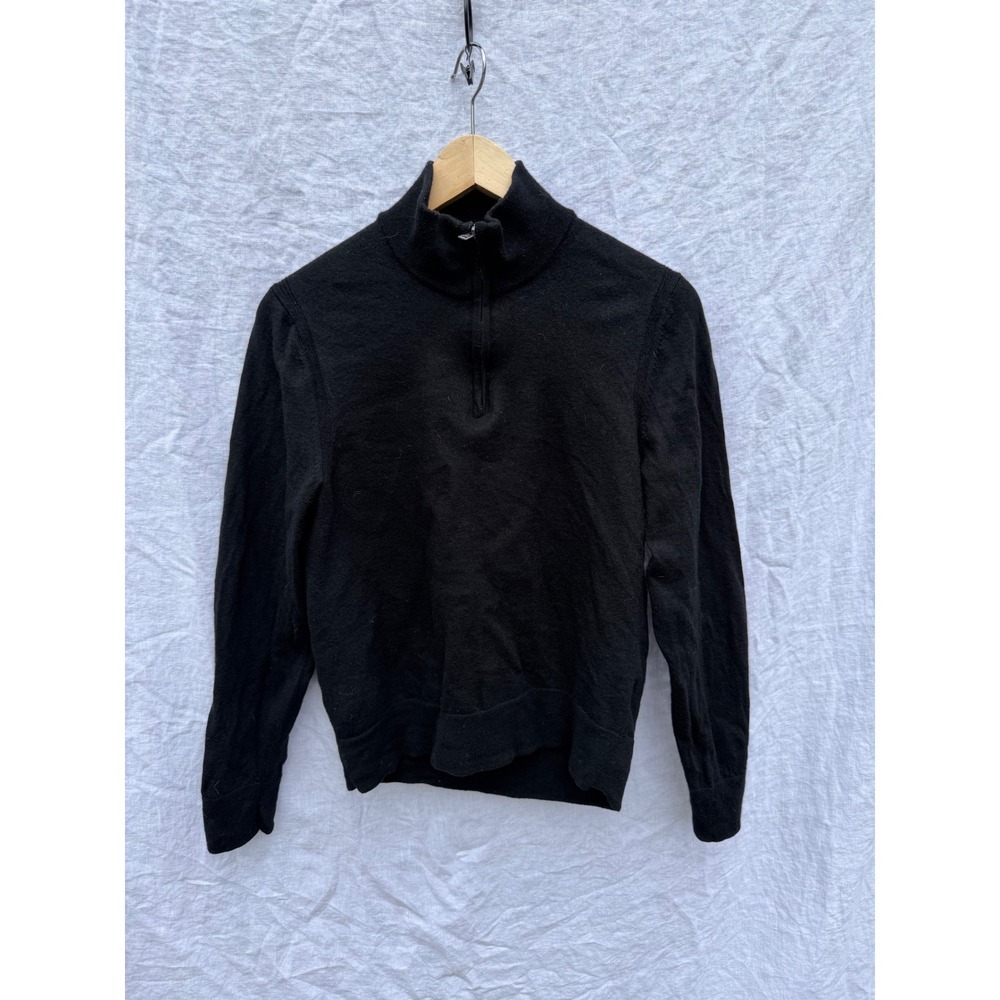Banana Republic Quarter Zip Sweater Womens Black Extra Fine Merino Wool Medium - Picture 1 of 6